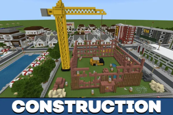 Construction in Tn City map in Minecraft PE