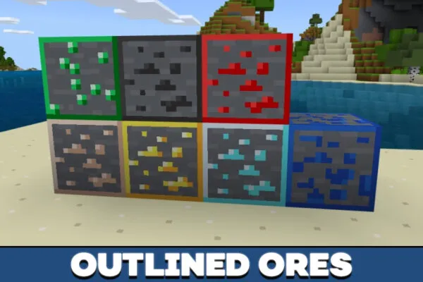 Outlined ores in Bare Bones texture pack in Minecraft PE