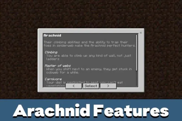 Arachnid Features from Origins Mod for Minecraft PE