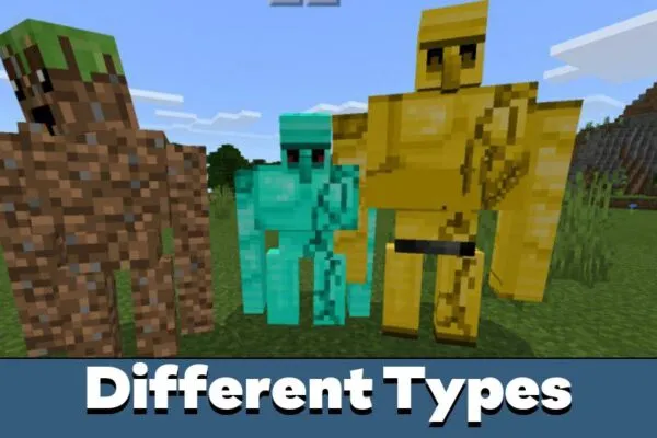 Different Types from Golem Mod for Minecraft PE