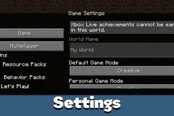 Settings from GUI Texture Pack for Minecraft PE