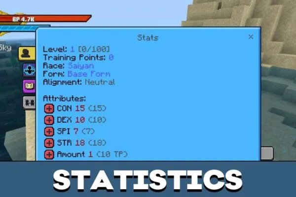 Statistics from Dragon Ball Mod for Minecraft PE