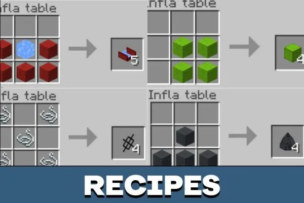 Recipes from Trampoline Mod for Minecraft PE