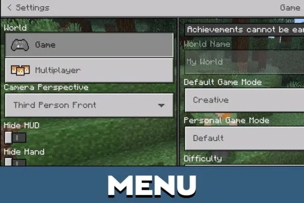 Menu from Optifine Texture Pack for Minecraft PE