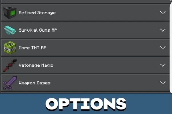 Options from Crazy Craft Mod for Minecraft PE