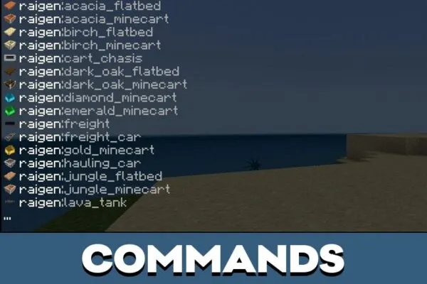 Commands from Minecart Mod for Minecraft PE