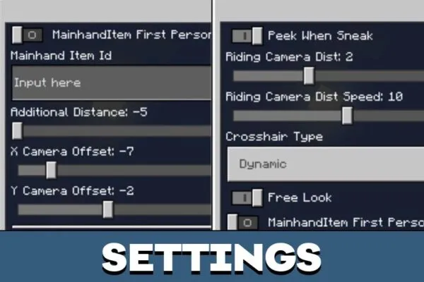 Settings from 3d Person Camera Mod for Minecraft PE