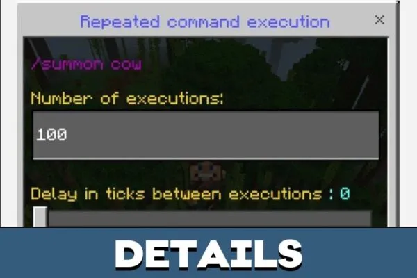 Details from Commands Mod for Minecraft Bedrock