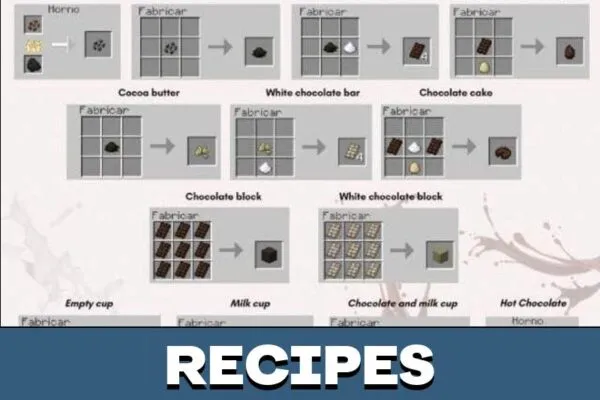 Recipes from Chocolate Mod for Minecraft PE