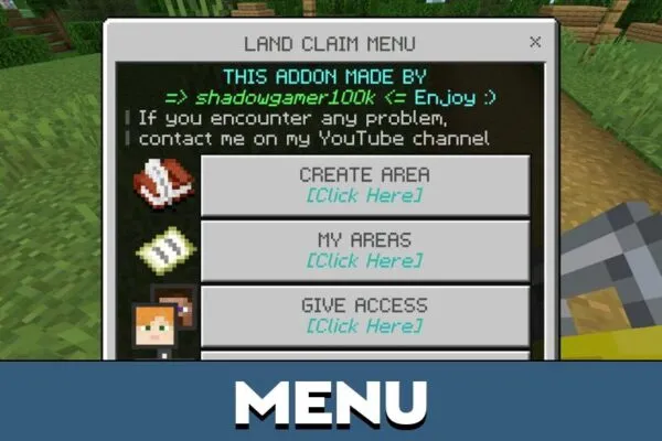 Menu from Land Claim Mod for Minecraft PE