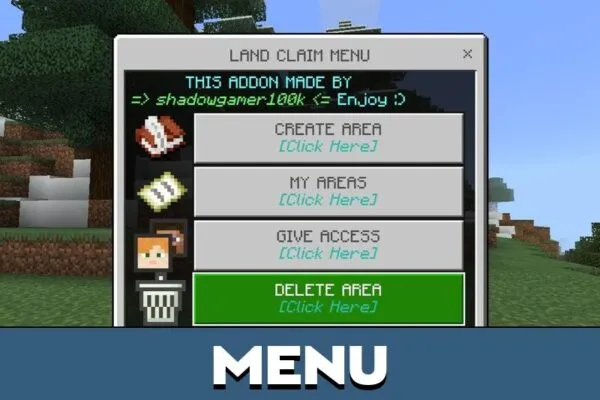 Menu from Land Claim Mod for Minecraft PE