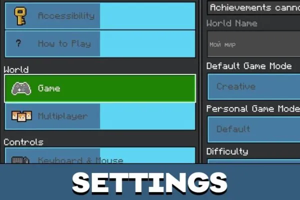 Settings from Hololens Texture Pack for Minecraft PE