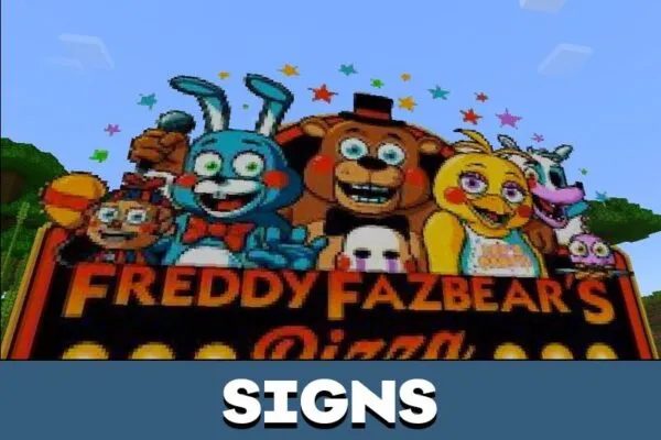 Signs from FNAF Blocks Mod for Minecraft PE