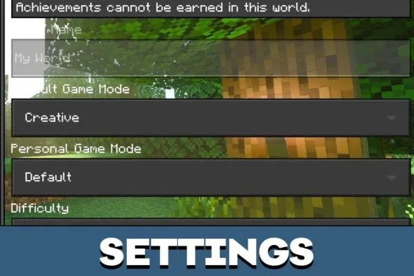 Settings from Menu Texture Pack for Minecraft PE