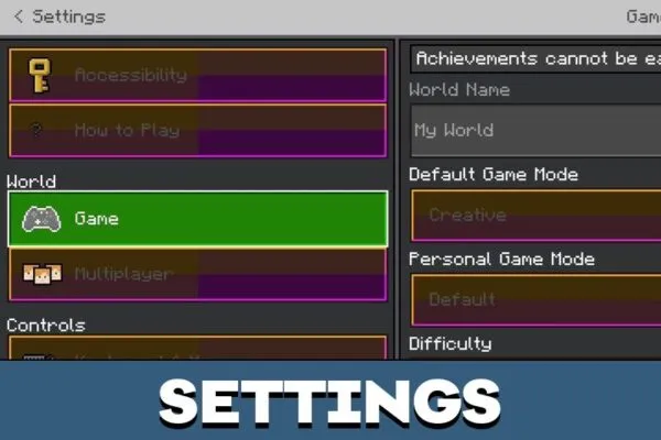 Settings from Neon Texture Pack for Minecraft PE