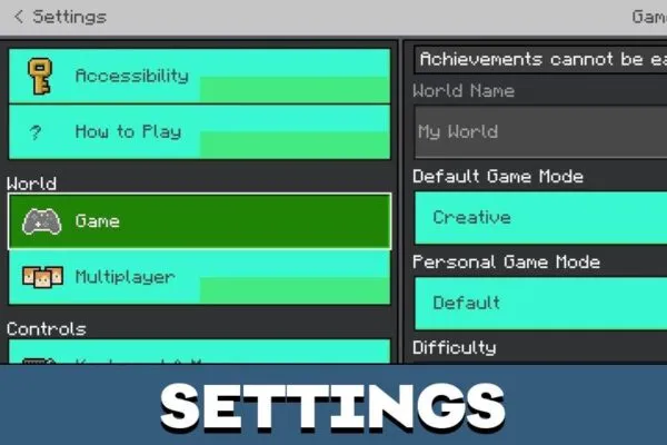 Settings from Prisma Texture Pack for Minecraft PE