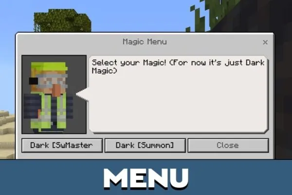 Menu from Dark Magic Mod for Minecraft PE