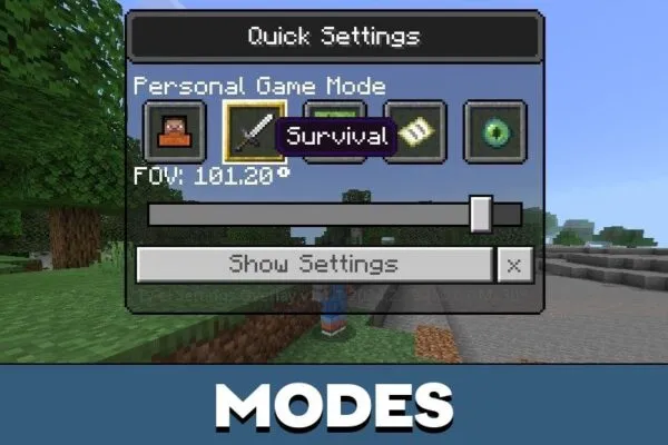 Modes from Settings Overlay Texture Pack for Minecraft PE