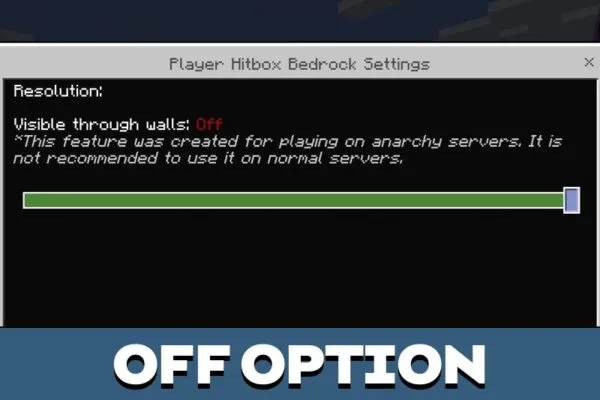 Off Option from Player Hitbox Texture Pack for Minecraft PE