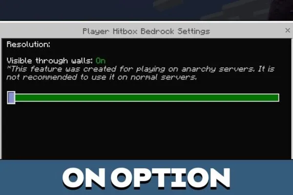 On Option from Player Hitbox Texture Pack for Minecraft PE