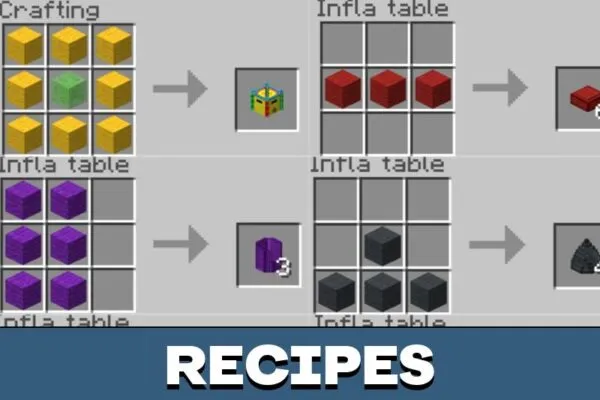 Recipes from Inflatable Creator Mod for Minecraft PE