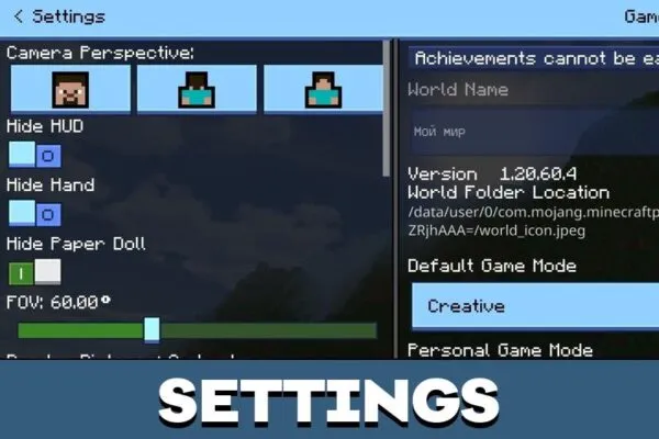 Settings from Neo UI Shader for Minecraft PE