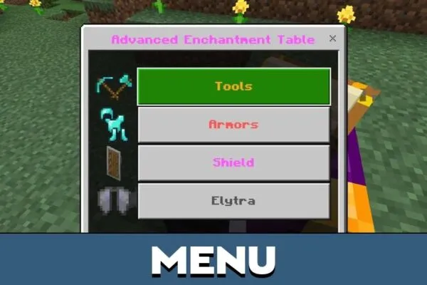 Menu from System Enchantments Mod for Minecraft PE