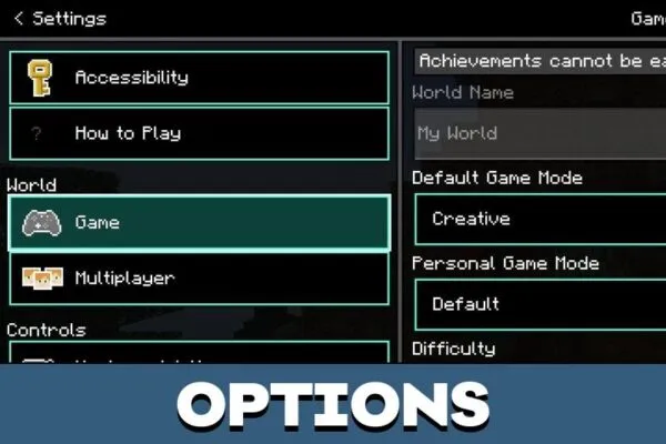 Options from High Contrast Texture Pack for Minecraft PE