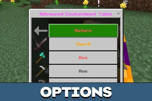 Options from System Enchantments Mod for Minecraft PE