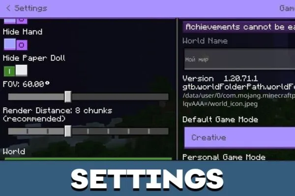 Settings from Shadow Smash Texture Pack for Minecraft PE