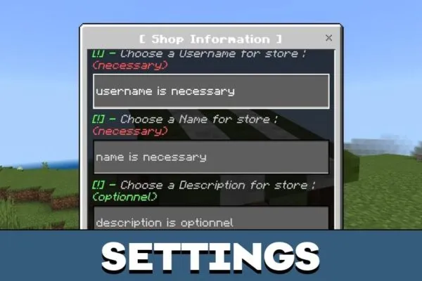 Settings from Advanced Shop Mod for Minecraft PE