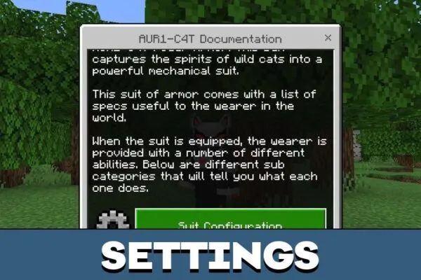 Settings from Cyber Armors Mod for Minecraft PE