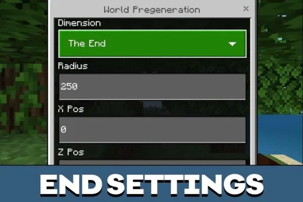 End Settings from Chunk Pregenerator Tool Mod for Minecraft PE