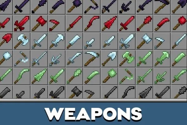 Weapons from Tinkers Construct Bedrock Edition Mod for Minecraft PE