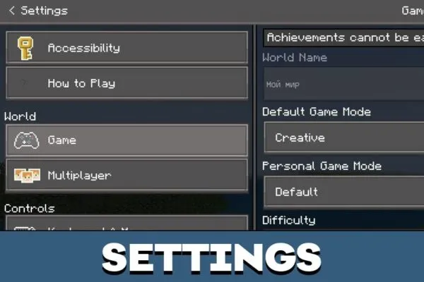 Settings from Devamped Texture Pack for Minecraft PE