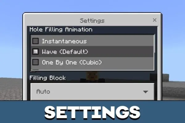 Settings from Hole Filler Mod for Minecraft PE