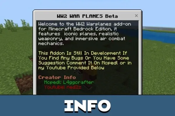 Info from War Planes Mod for Minecraft PE