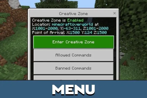 Menu from Creative Zone Mod for Minecraft PE