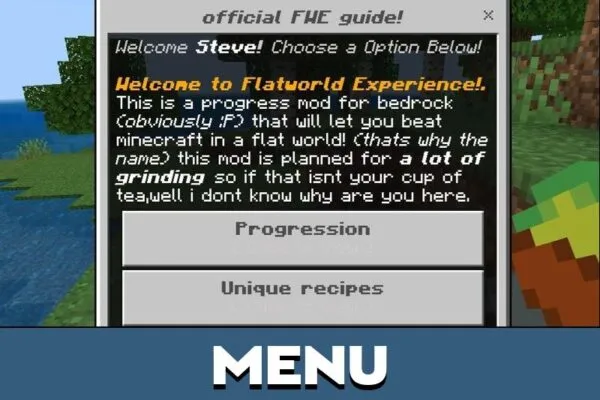 Menu from Flat World Mod for Minecraft PE