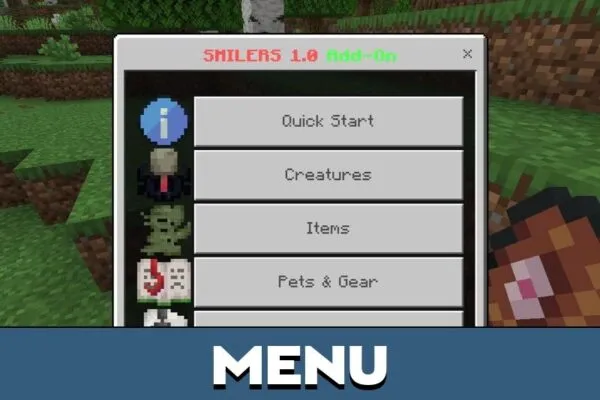 Menu from Smilers Mod for Minecraft PE