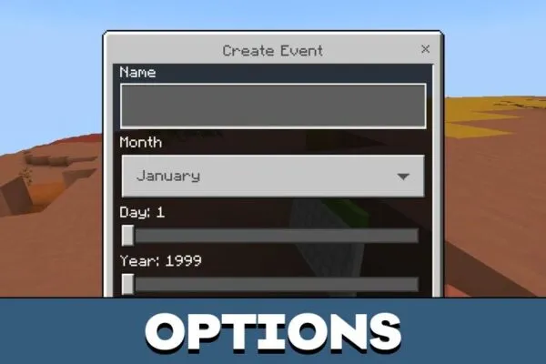 Options from Calendar Mod for Minecraft PE