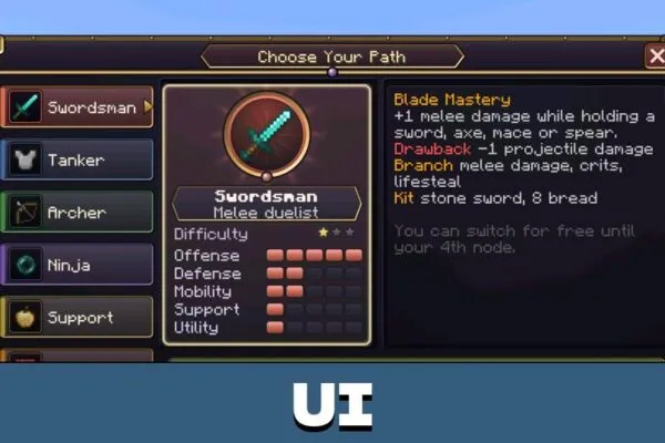UI from Skill Points Mod for Minecraft Bedrock