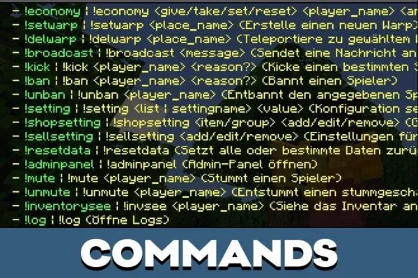Commands from Essentials Mod for Minecraft PE