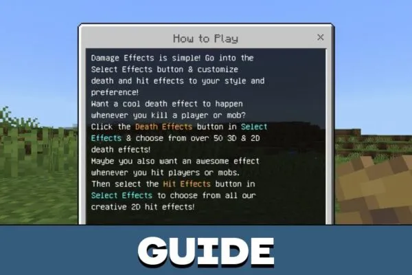 Guide from Damage Effects Mod Minecraft PE