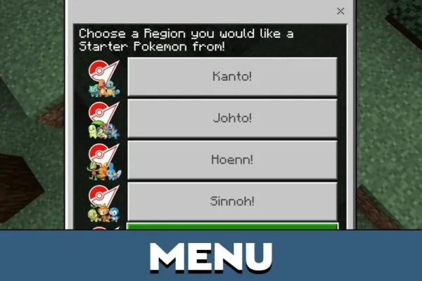 Menu from Paper Pokemon Mod for Minecraft PE