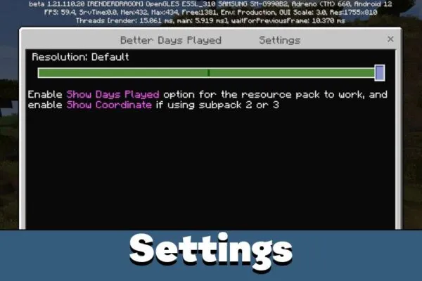 Settings from Better Days Texture Pack for Minecraft PE
