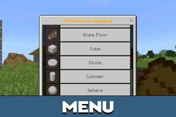 Menu from Effortless Building Mod for Minecraft PE