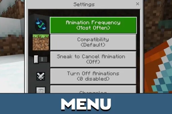 Menu from Epic Kill Animations Mod for Minecraft PE