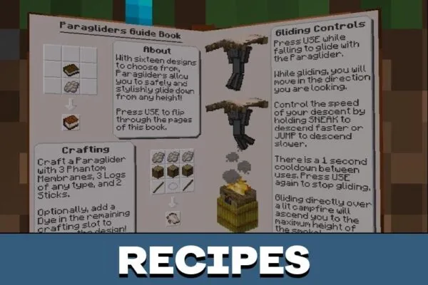Recipes from Paragliders Mod for Minecraft PE