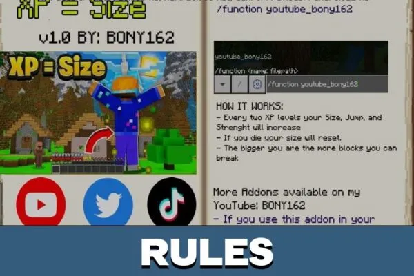Rules from XP Equals Size Mod for Minecraft PE